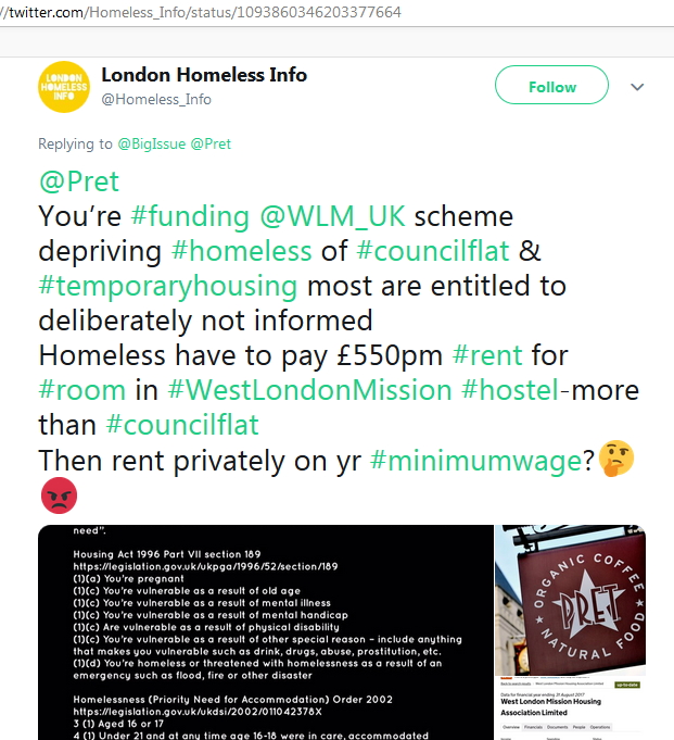 2019-02-08 Former Homeless Tweet re homeless house Pret