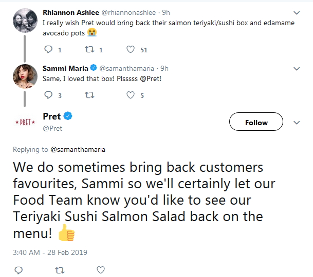 2019-02-28 New Pret tweet after unprofessional