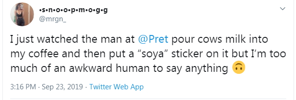 2019-09-23 Soya sticker on dairy coffee