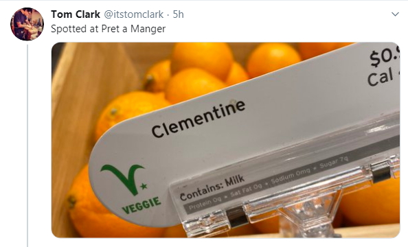 2019-12-20 Pret USA label Clementine contains milk