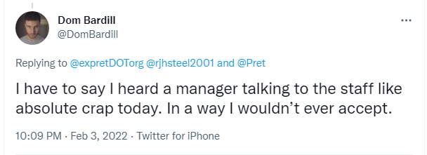 2022-02-03 Manager spoke like crap to staff