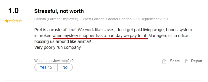 2019-09-16 Stressful not worth Mystery Shopper