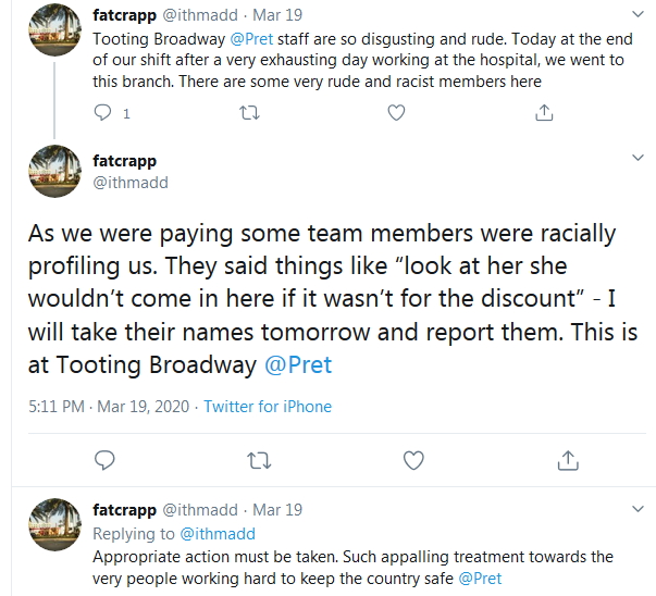 2020-03-19 Customer complaint racism