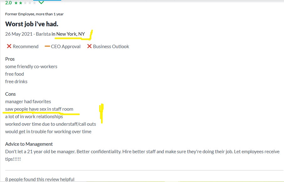 Review sex in staff room